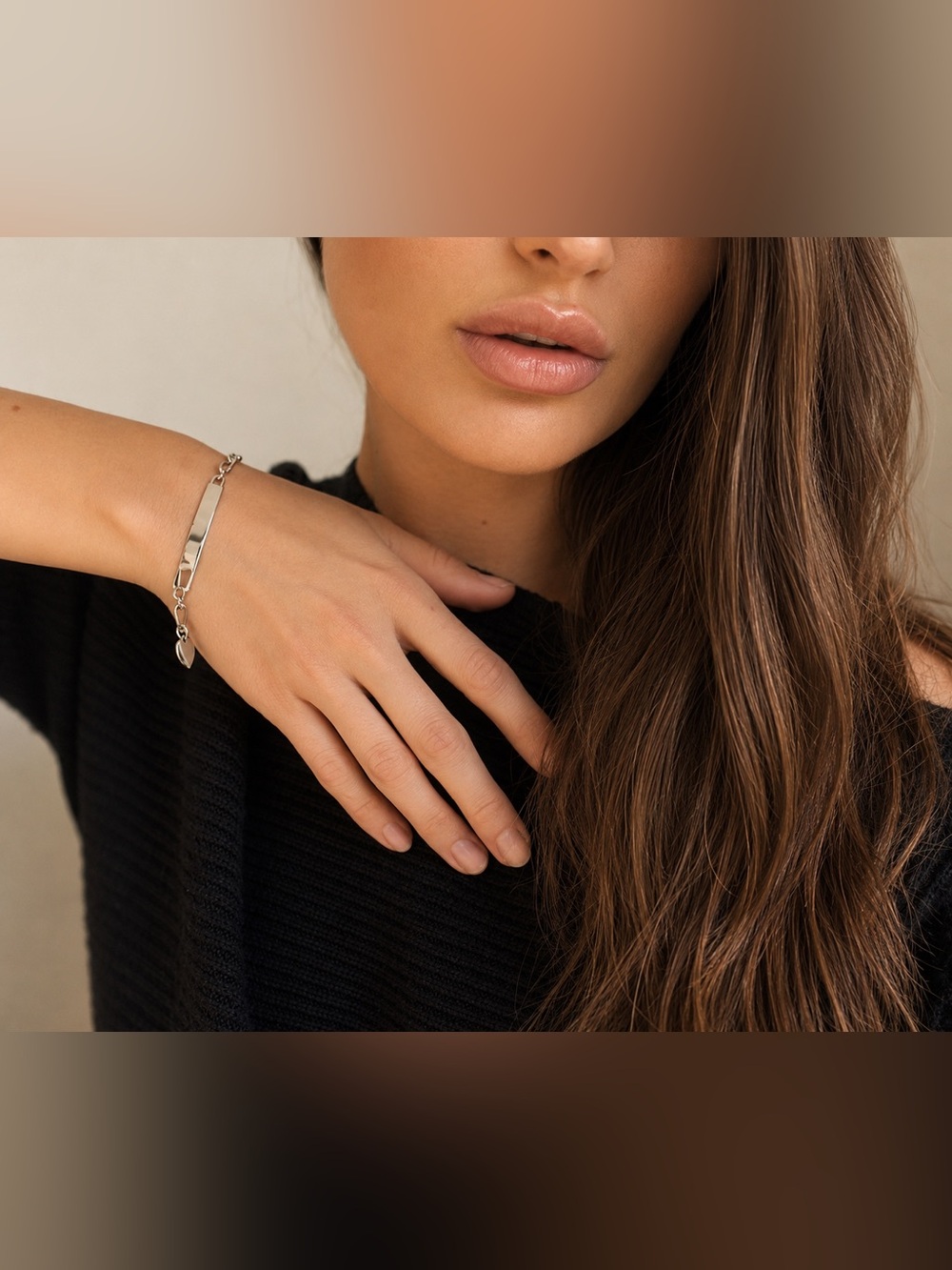 Y2K Silver Tone ID Bracelet with Heart Charm Minimal Jewelry